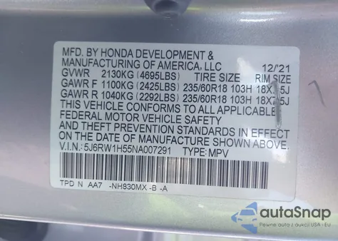 2022 Honda Cr-V 2Wd Ex z USA, uszkodzony, nr VIN 5J6RW1H55NA007291